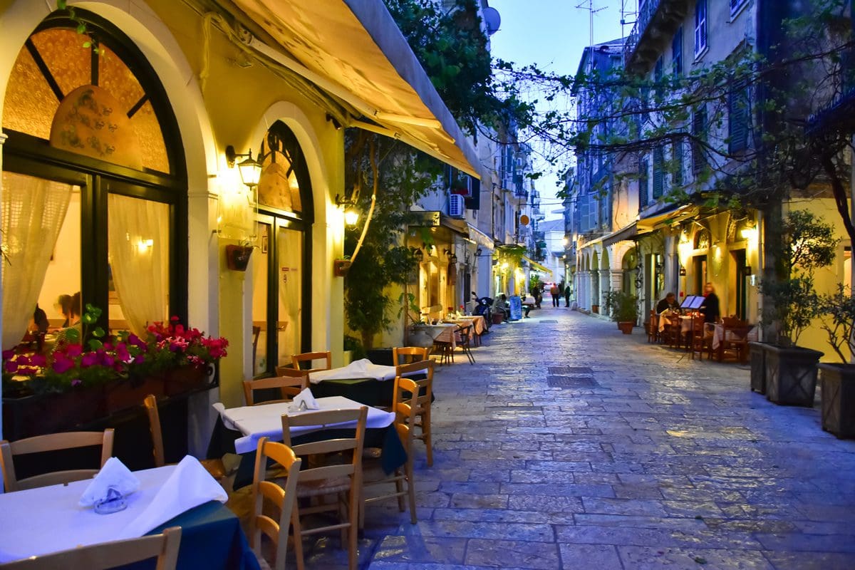 Corfu street night scene