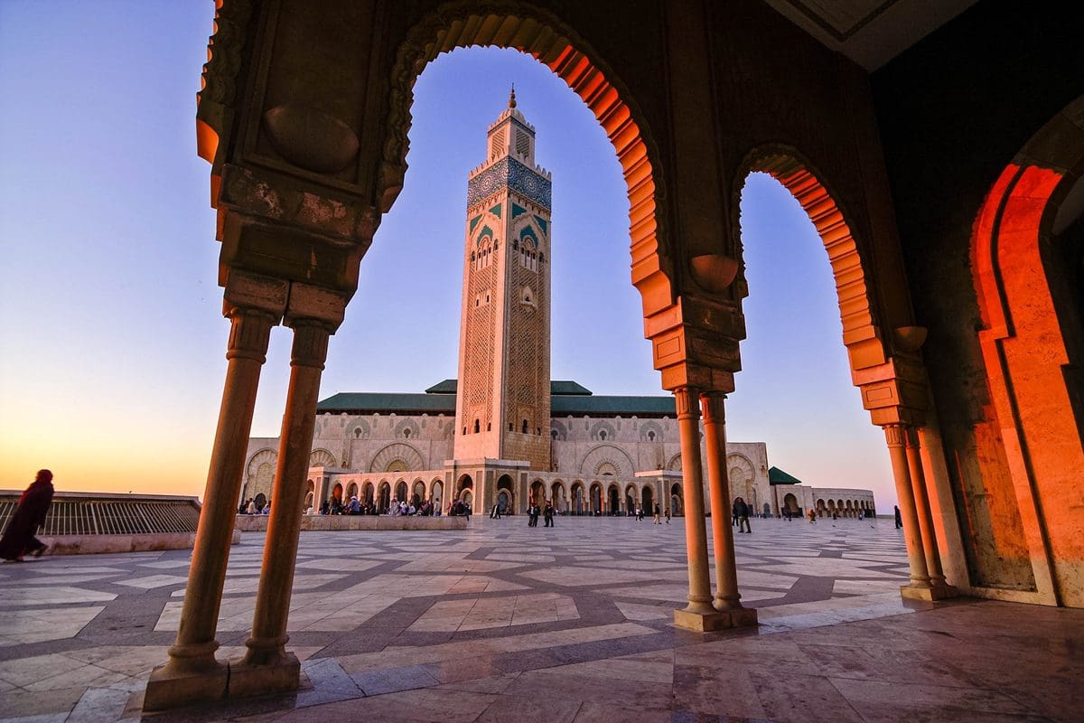 Hassan 2 Mosque in Casablanca, Morocco sunset