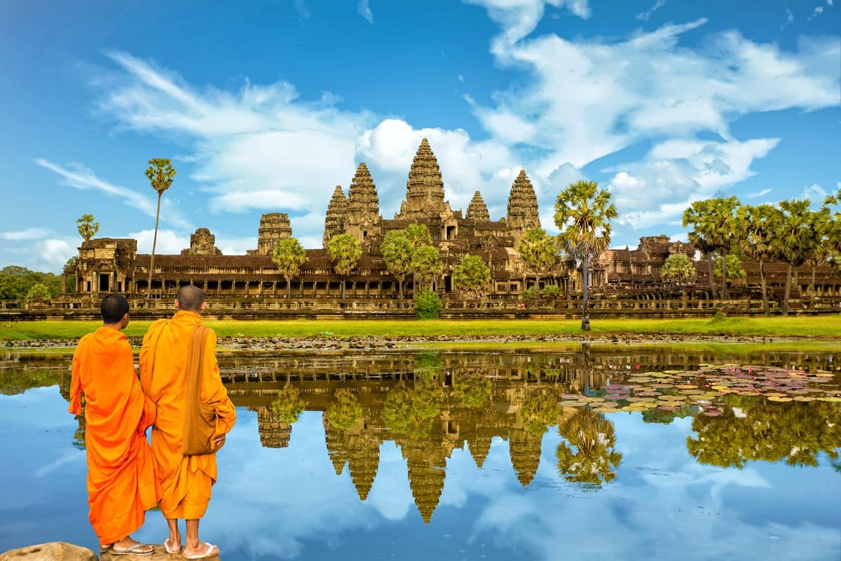 Looking across the water to Angkor Wat, Cambodia