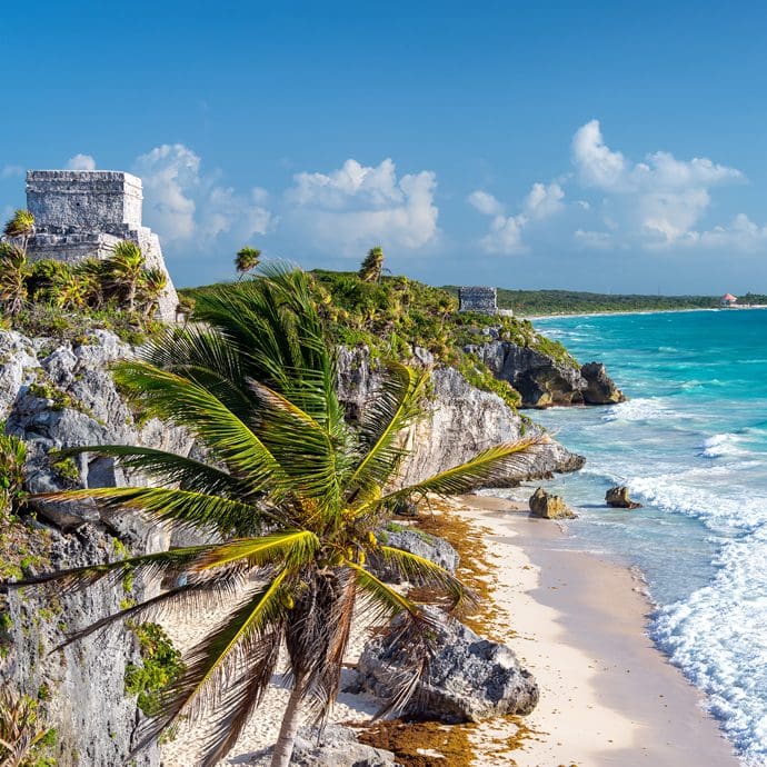 Tulum ruins overlooking the beach