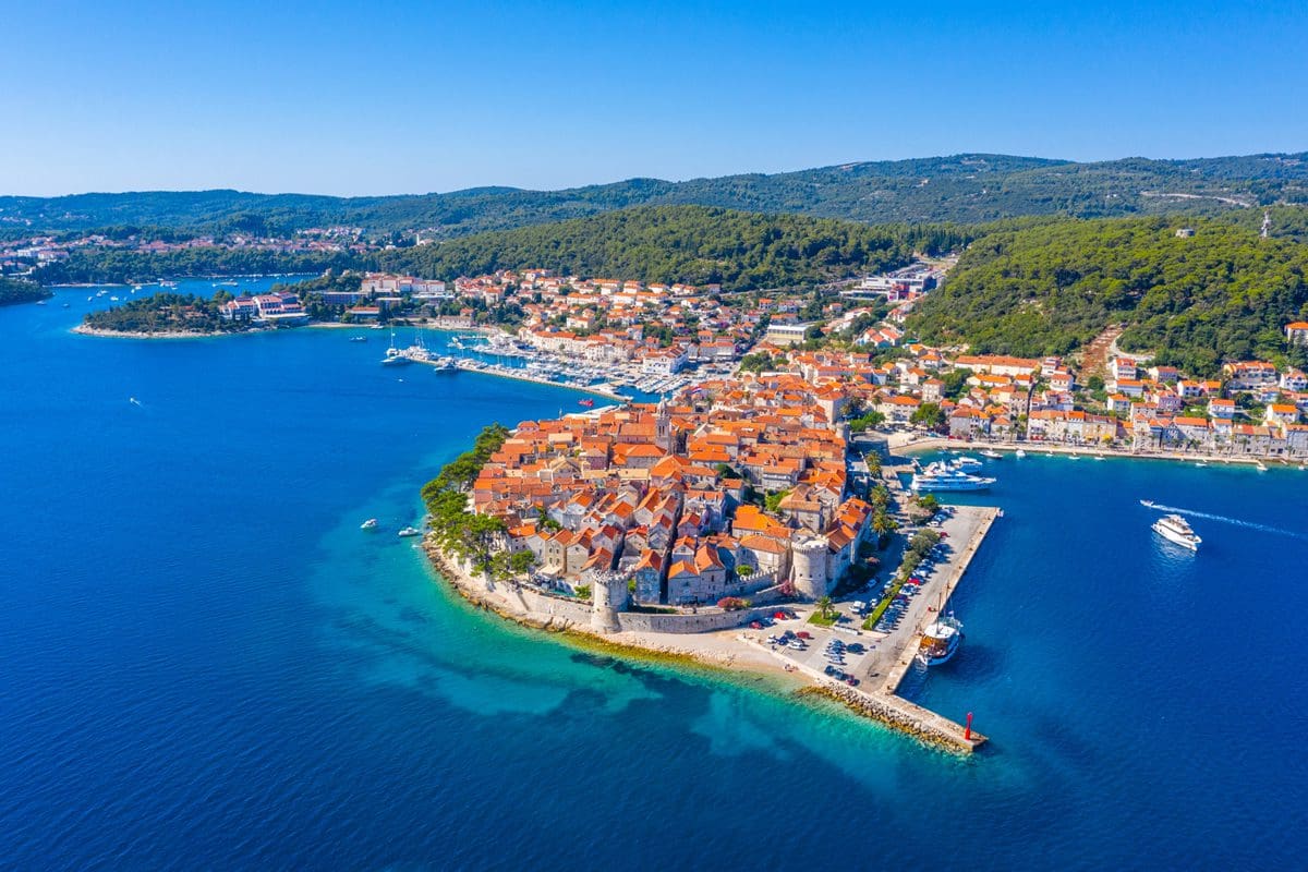 Aerial view of the Dalmatian town of Korcula, Croatia
