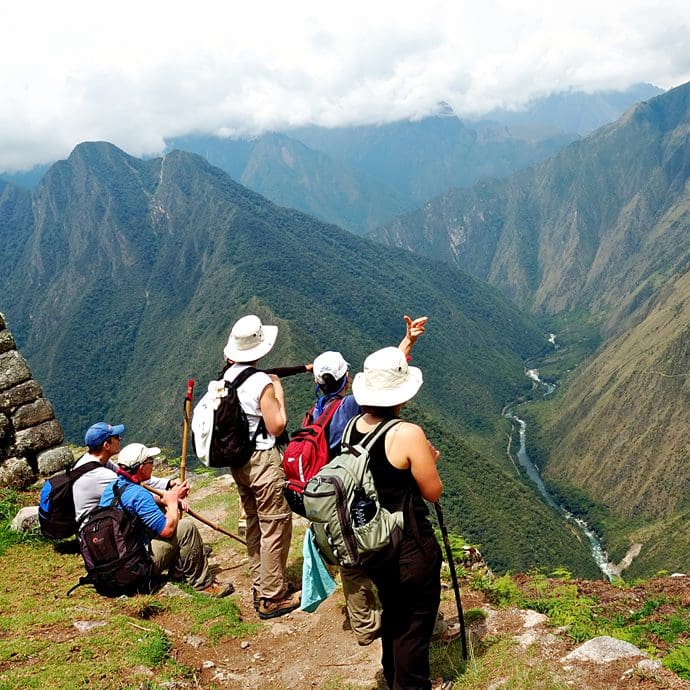 Group walking the Inca trail Group walking the Inca trail