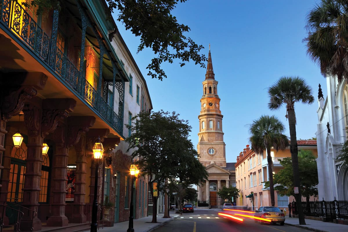 Dock Street Theatre and steeple of St. Philip's Church - Discover South Carolina