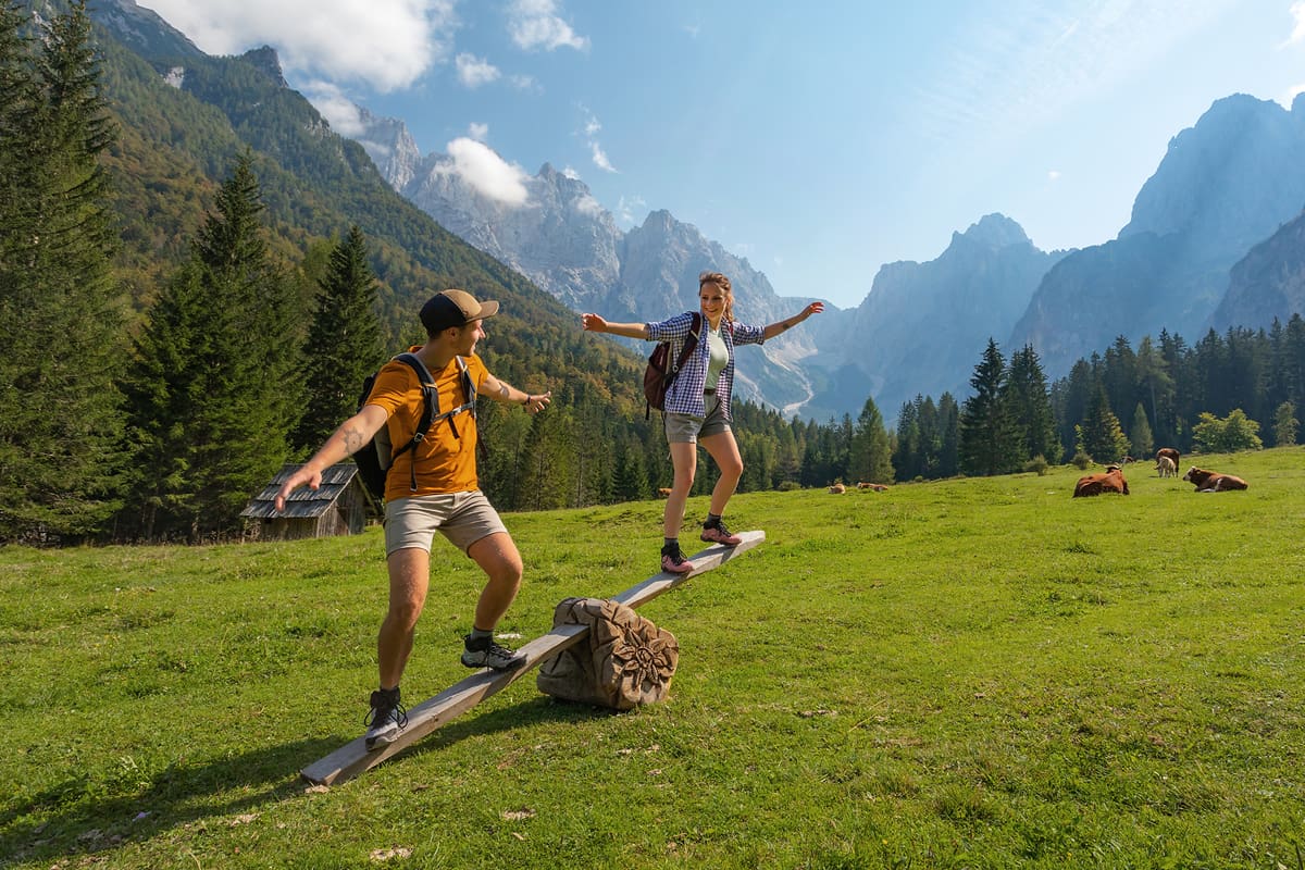 Hikers on a see-saw in Kranjska Gora – Slovenia Tourism/Jost Gantar